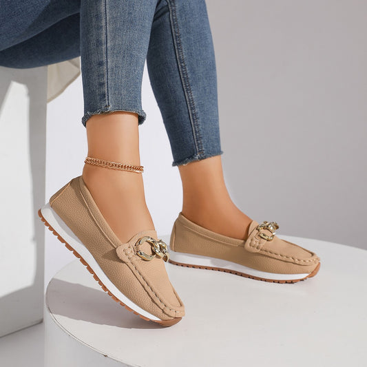 Womens Casual Fashionable Minimalist Metal-buckle Slip-on Shoes In A Comfortable Roomy Fit With A Low-cut Design