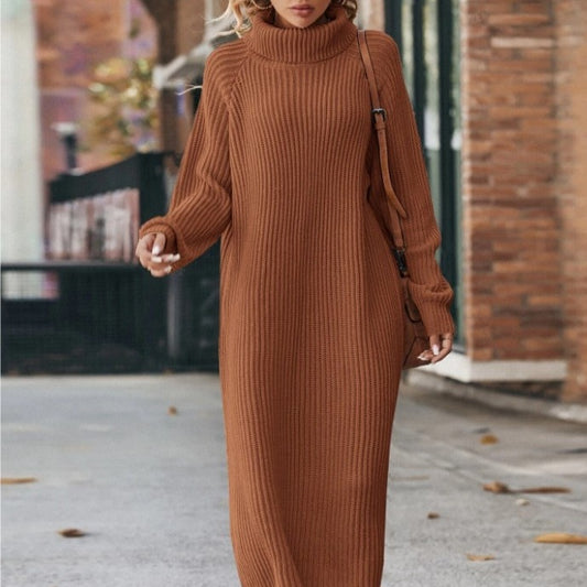 Woolen Skirt Loose Over Knee Casual Turtleneck Knitted Dress